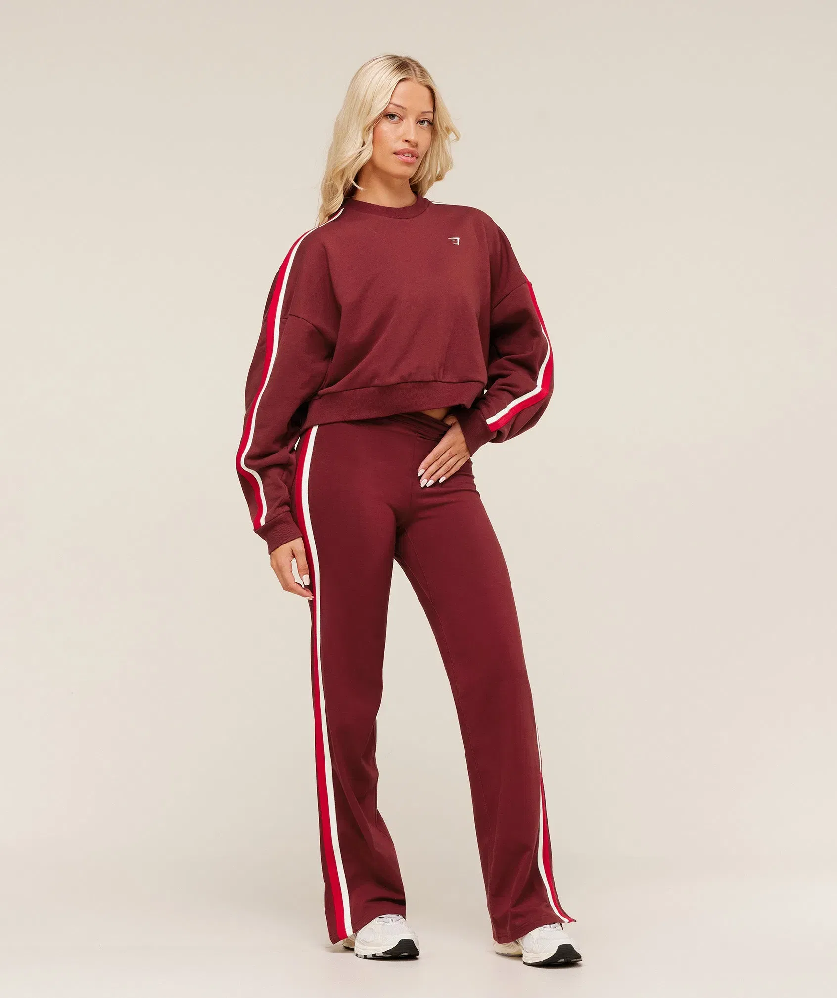 Women's Gymshark Piping Wide Leg Pants Sets Red