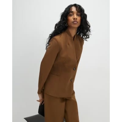 Brown Collarless Blazer