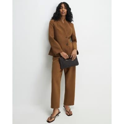 Brown Collarless Blazer