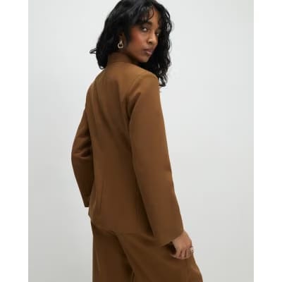 Brown Collarless Blazer