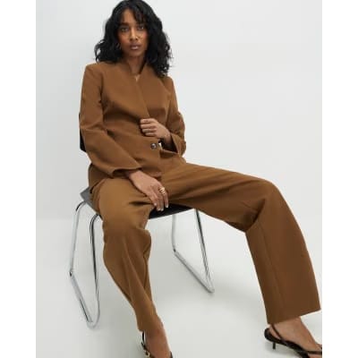 Brown Collarless Blazer
