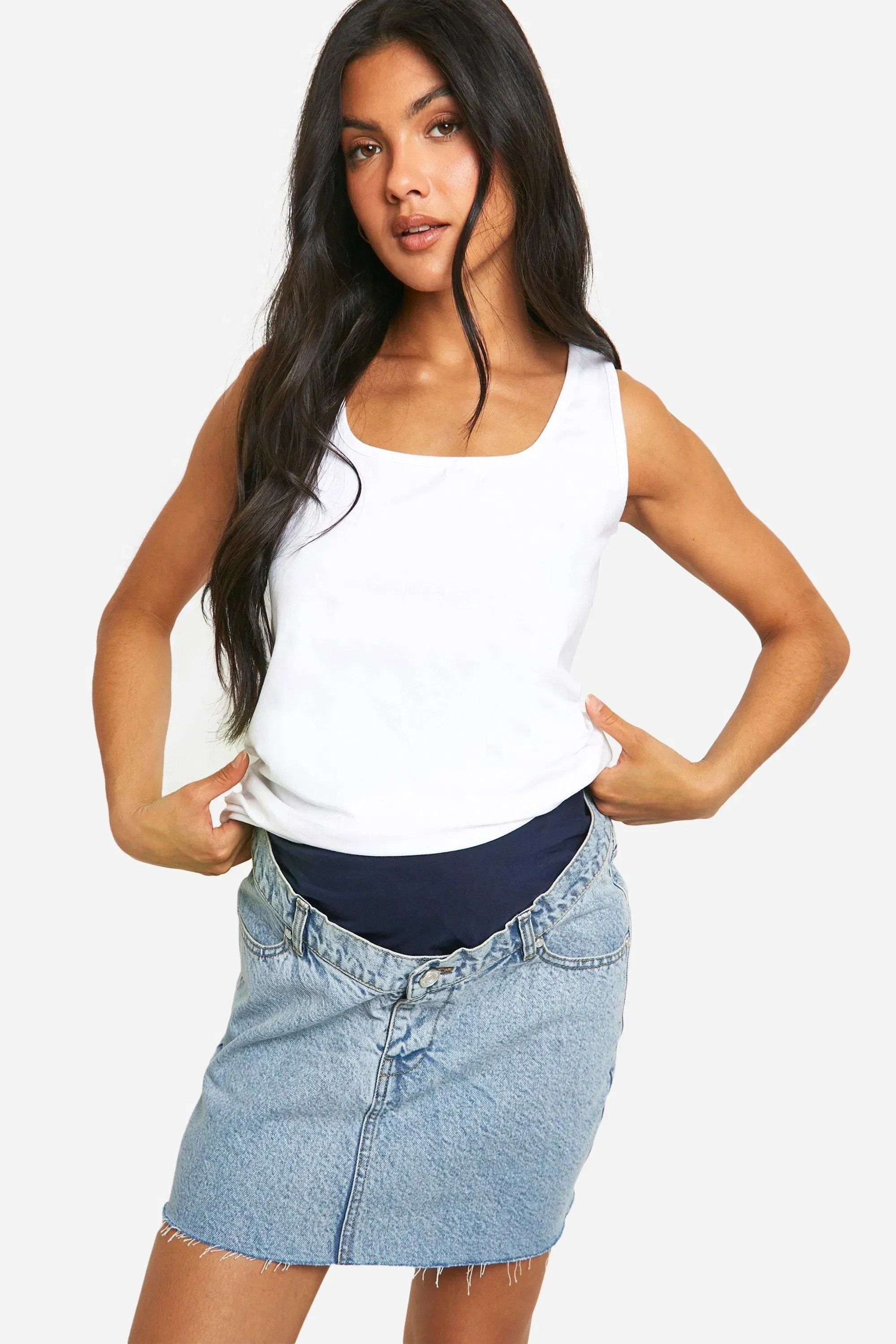 Maternity Raw Hem Denim Mini Skirt
