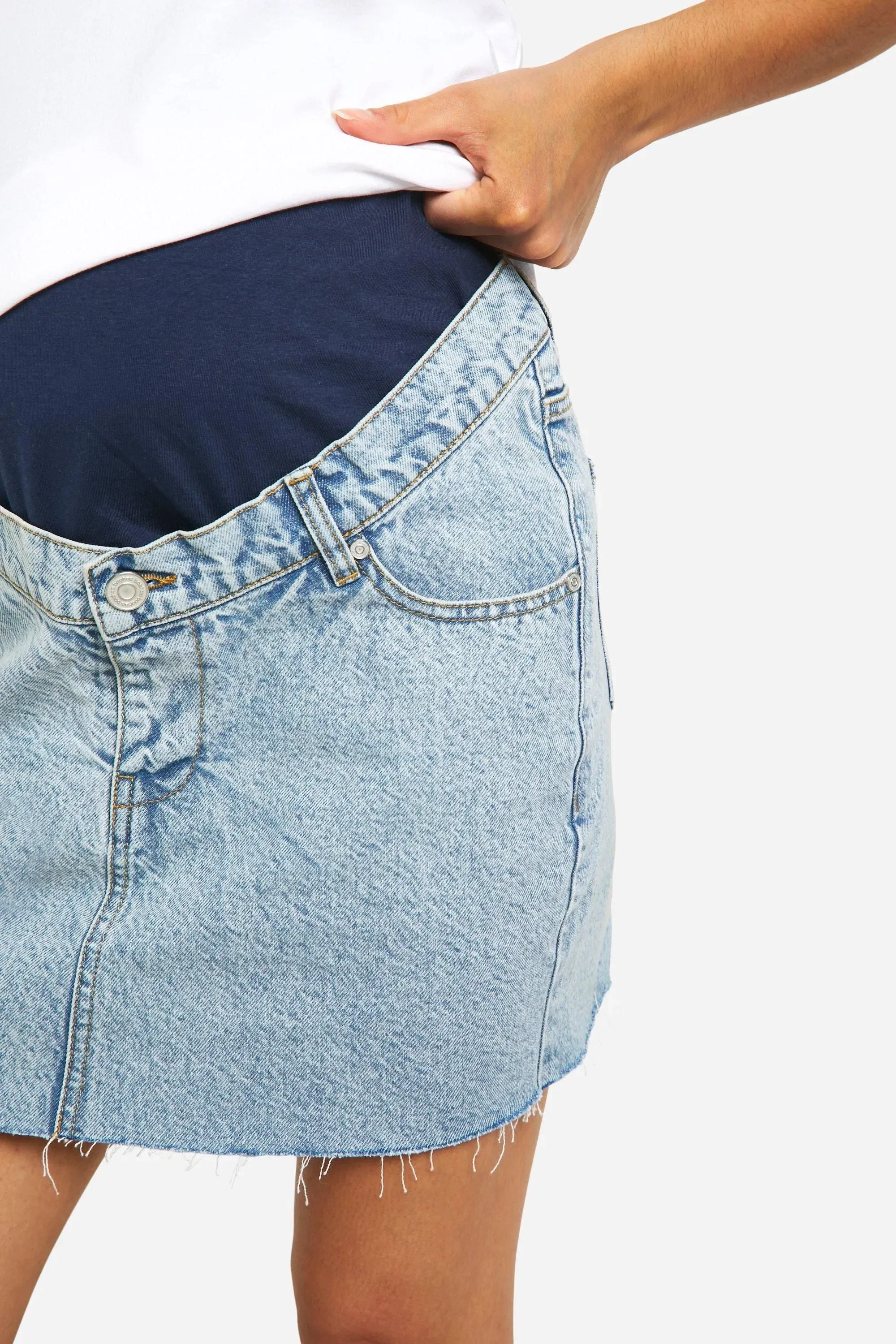 Maternity Raw Hem Denim Mini Skirt