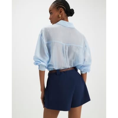 Navy Plaited Belt Tailored Shorts