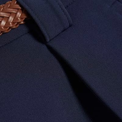 Navy Plaited Belt Tailored Shorts