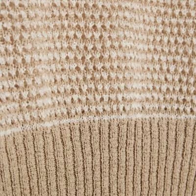 Beige Open Stitch Knitted Off Shoulder Top