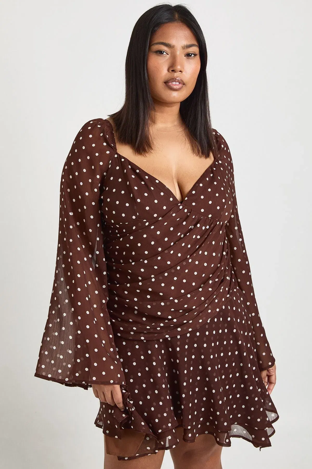 Plus Polka Dot Chiffon Godet Skater