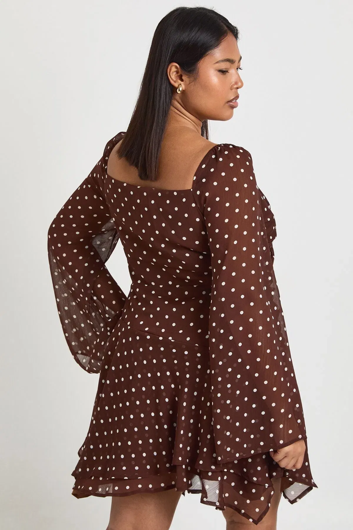 Plus Polka Dot Chiffon Godet Skater