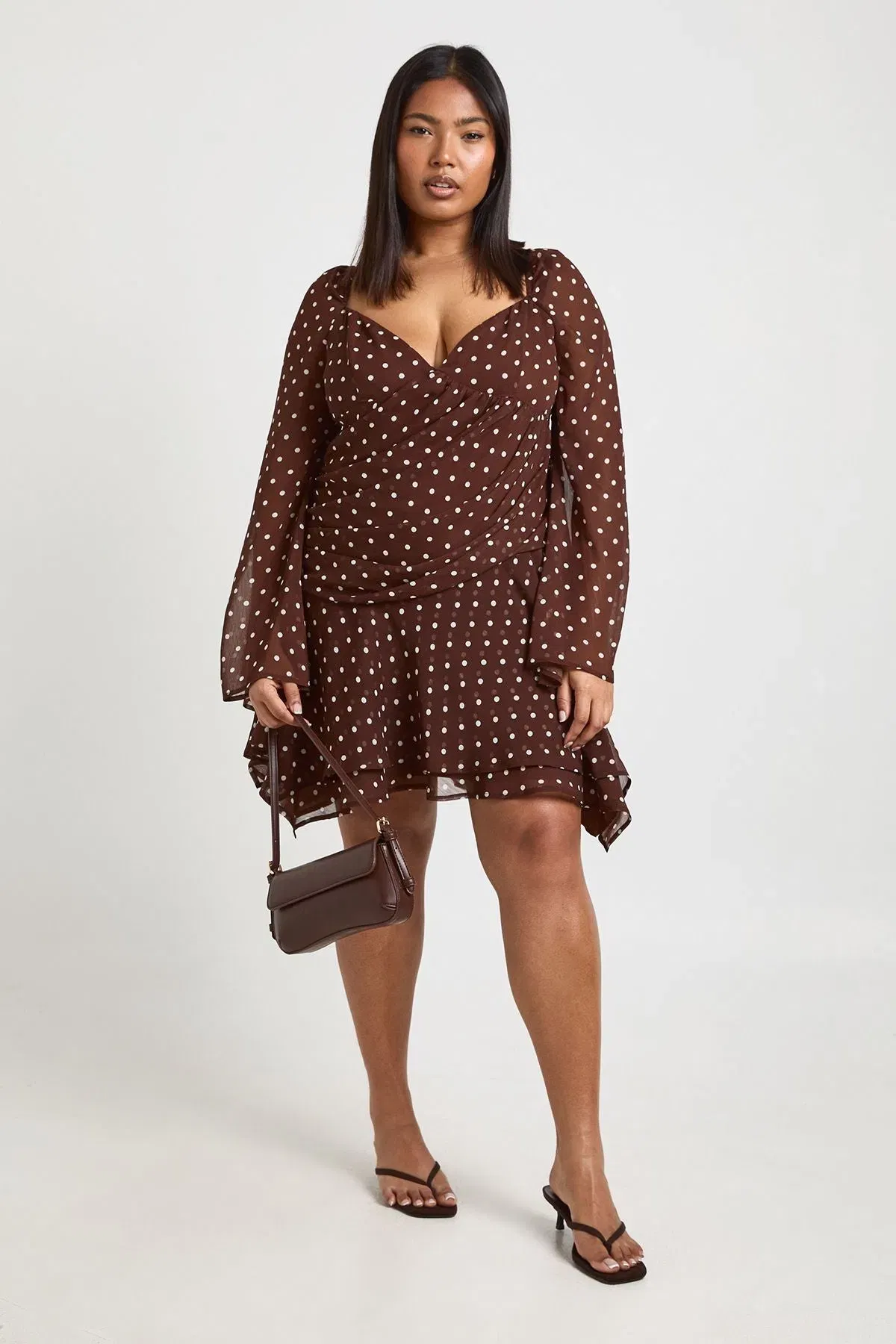 Plus Polka Dot Chiffon Godet Skater