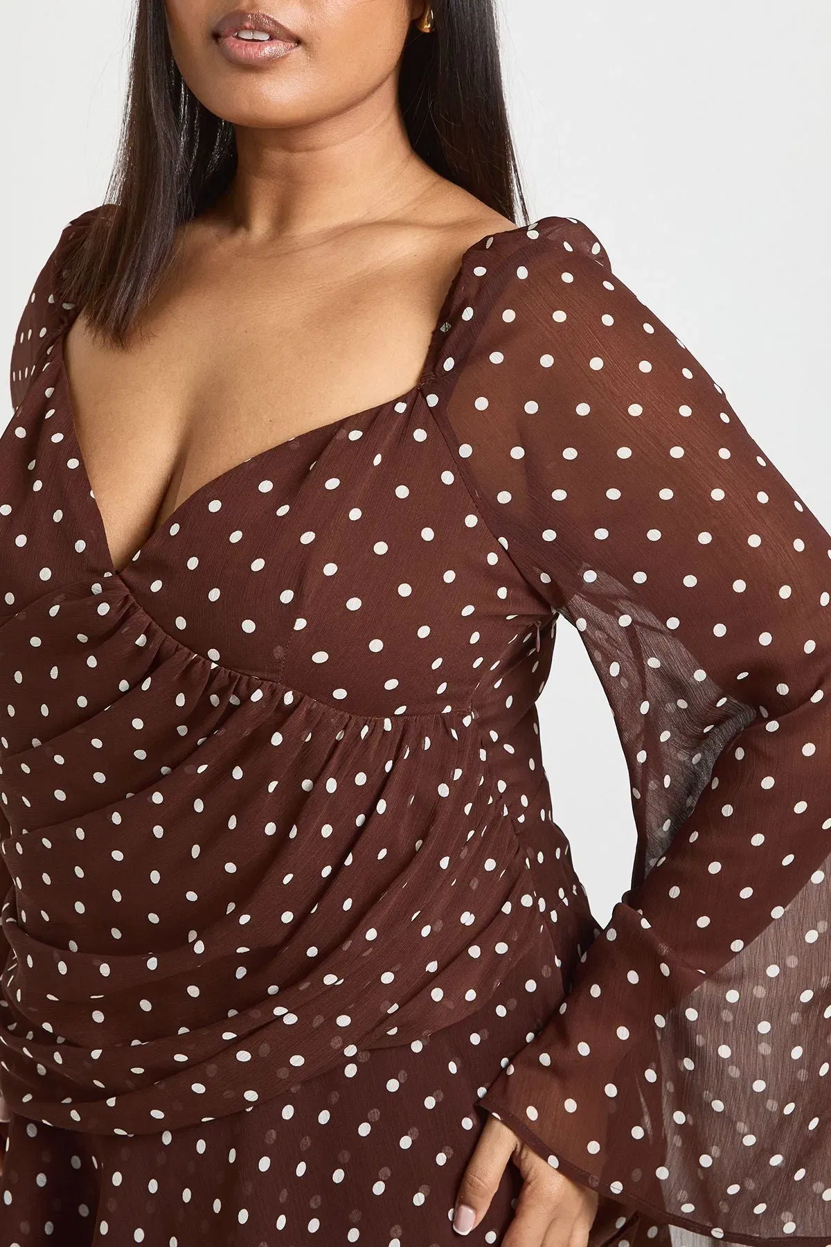 Plus Polka Dot Chiffon Godet Skater
