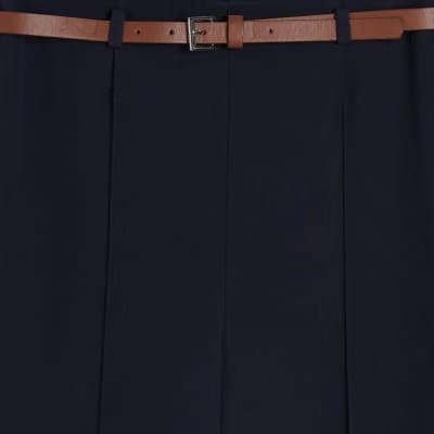 Navy Belted Straight Leg Trousers
