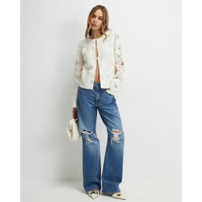 Cream Long Sleeve 3D Floral Jacket