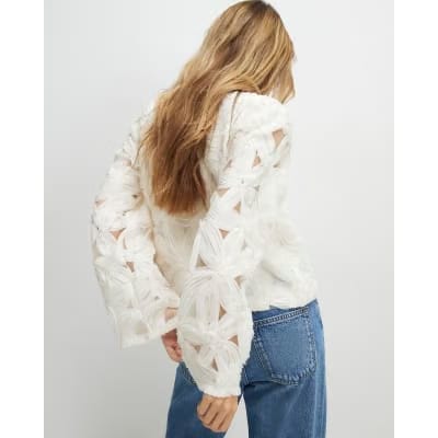 Cream Long Sleeve 3D Floral Jacket