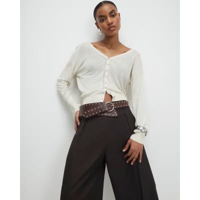 Cream V Neck Cardigan
