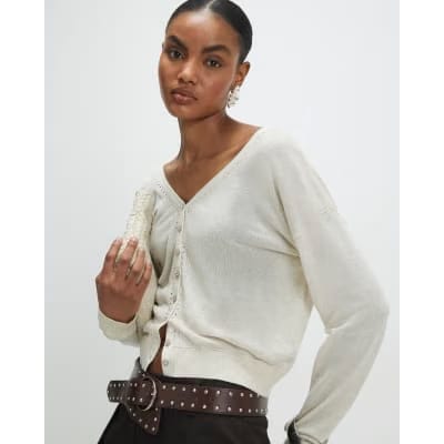 Cream V Neck Cardigan