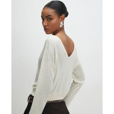 Cream V Neck Cardigan