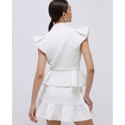 White Diamante Pleated Mini Skirt
