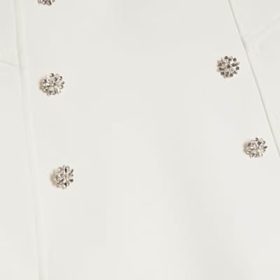 White Diamante Pleated Mini Skirt