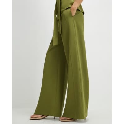 Khaki Tailored Wide Leg Trousers