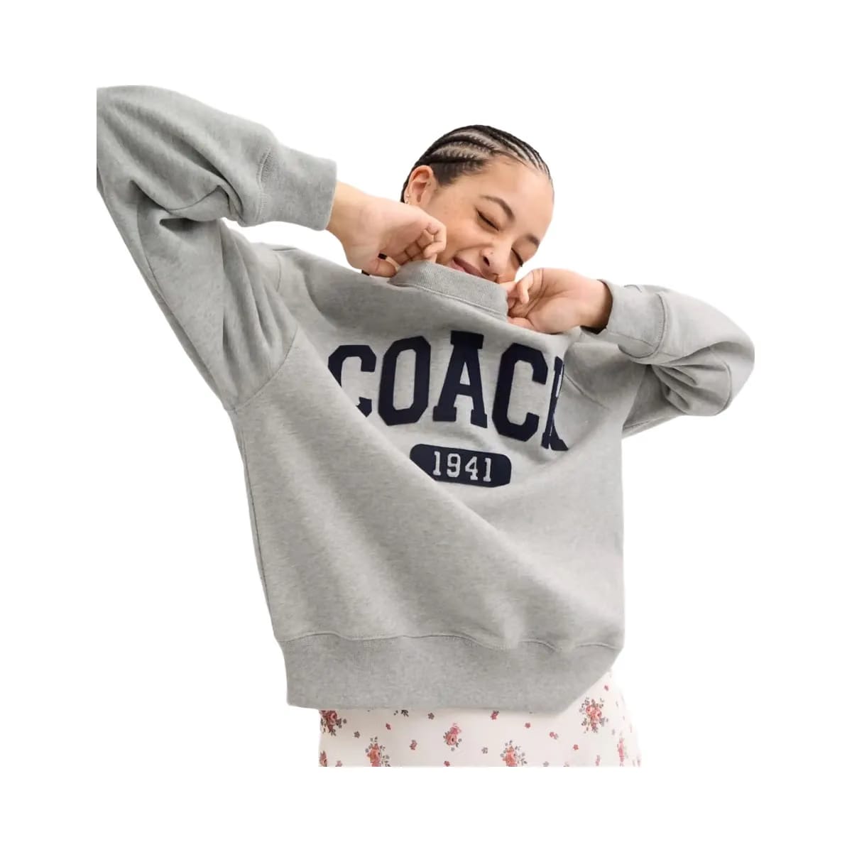 Coach Sporty Signature Boyfriend Crewneck Sweatshirt Heather Grey