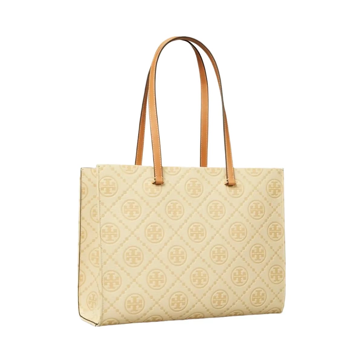 Tory Burch T Monogram Pebbled Tote Biscotti