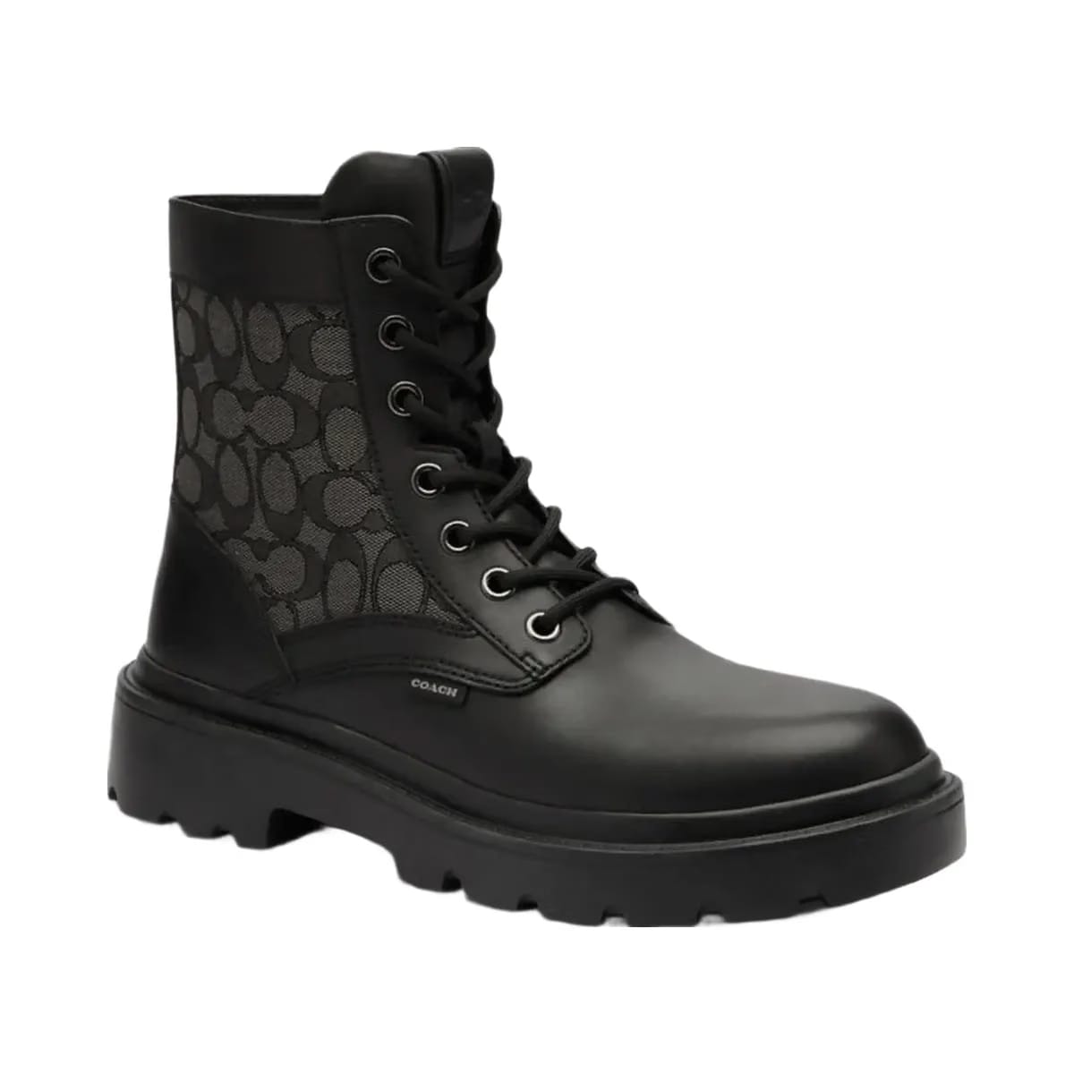Coach Men's Combat Boot With Signature Jacquard Charcoal