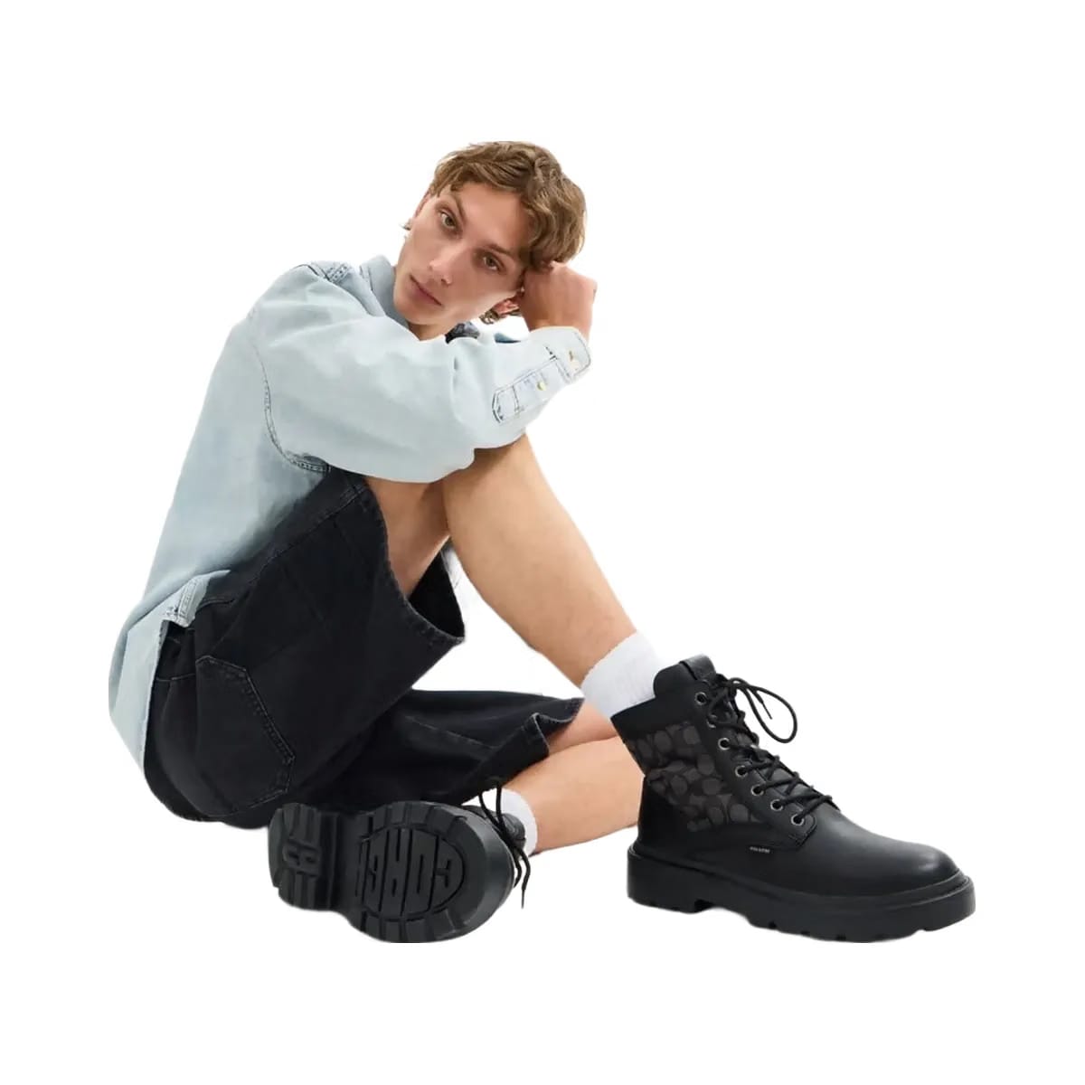 Coach Men's Combat Boot With Signature Jacquard Charcoal