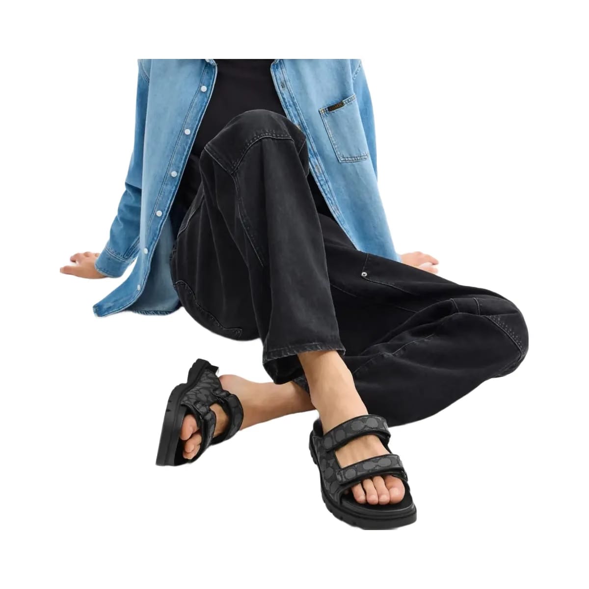 Coach Men's Double Banded Sandal In Signature Jacquard Charcoal Black