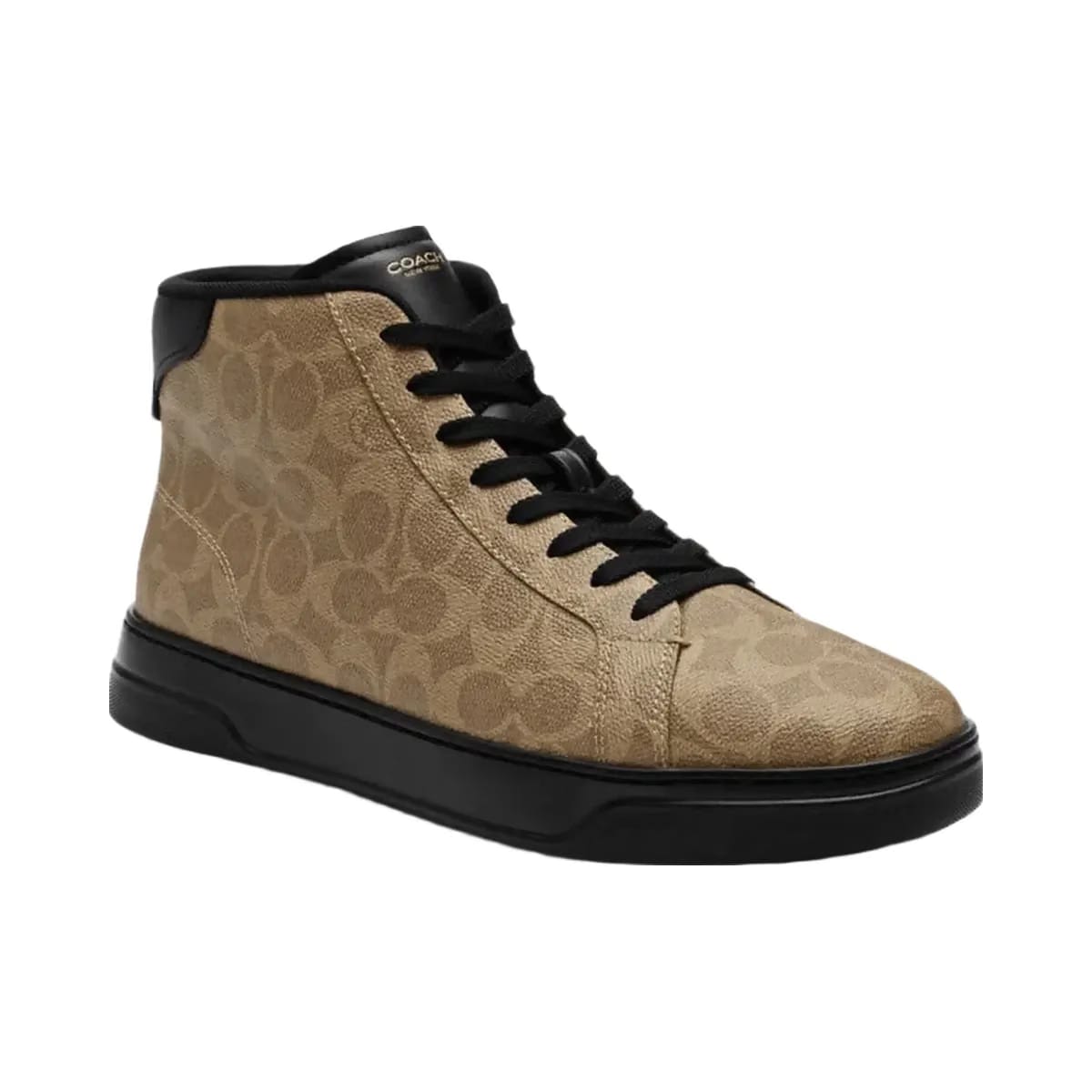 Coach Men's High Line High Top Sneaker In Signature Canvas Khaki Black