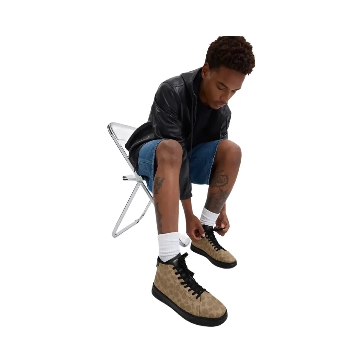 Coach Men's High Line High Top Sneaker In Signature Canvas Khaki Black