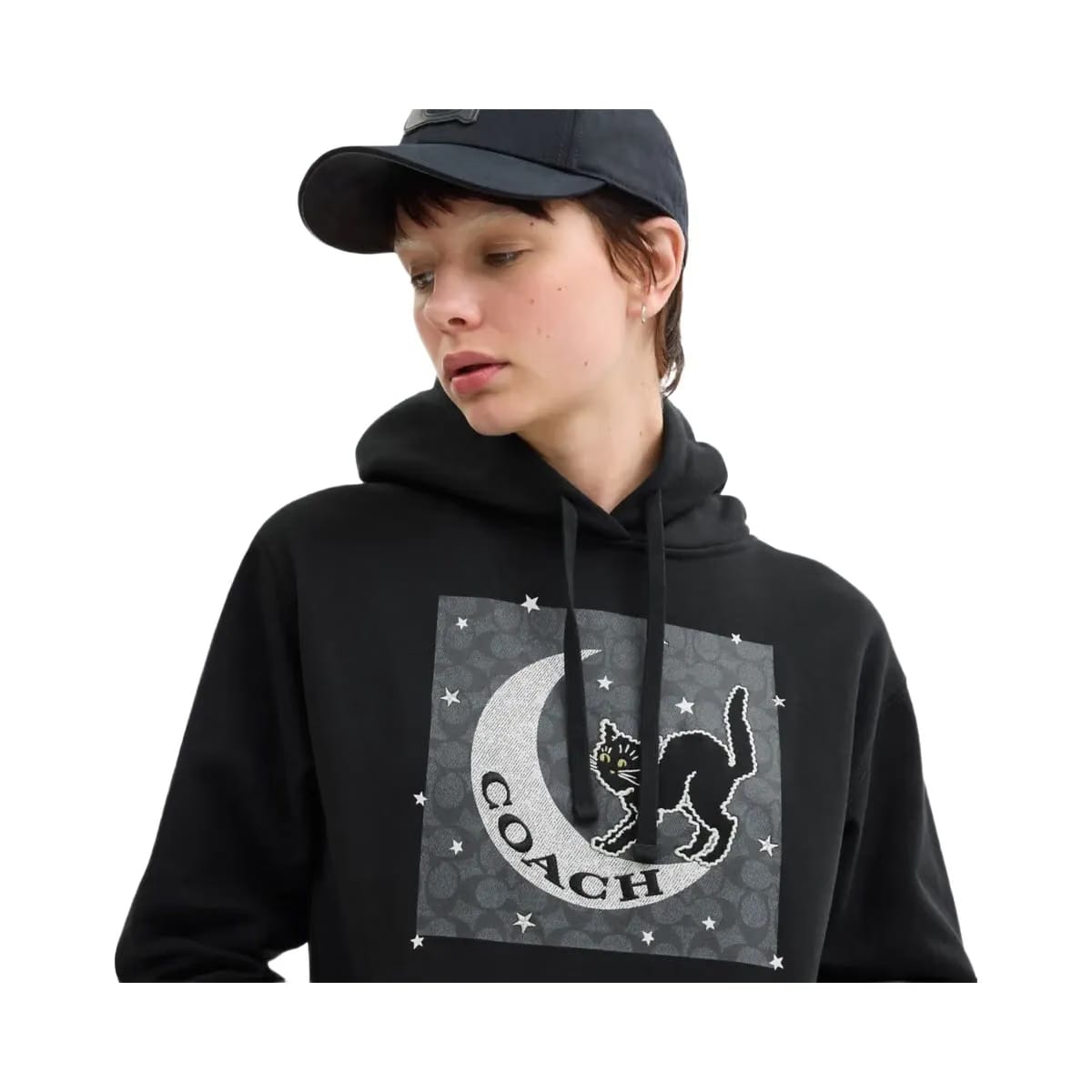 Coach Halloween Black Cat Moon Signature Square Hoodie Black
