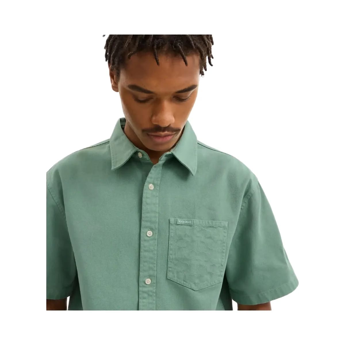 Coach Short Sleeve Relaxed Denim Shirt Green