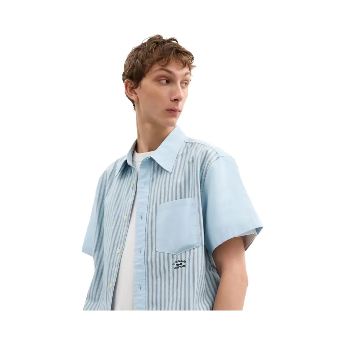 Coach Striped Mixed Media Oxford Shirt Blue Blue Multi