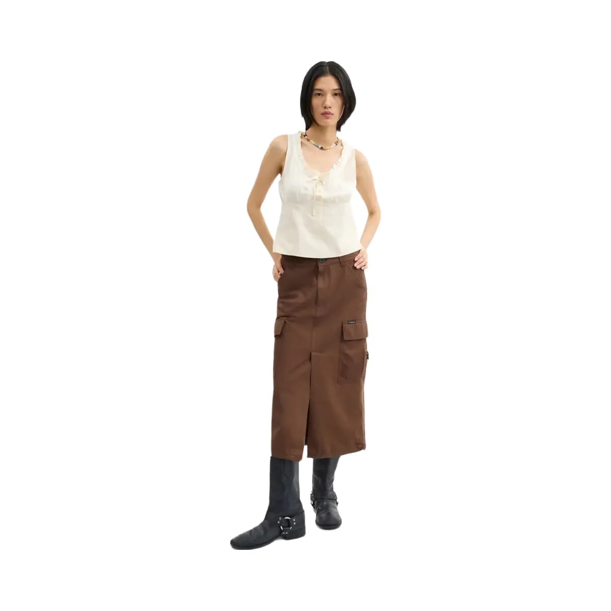 Coach Cargo Maxi Skirt In Organic Cotton Brown