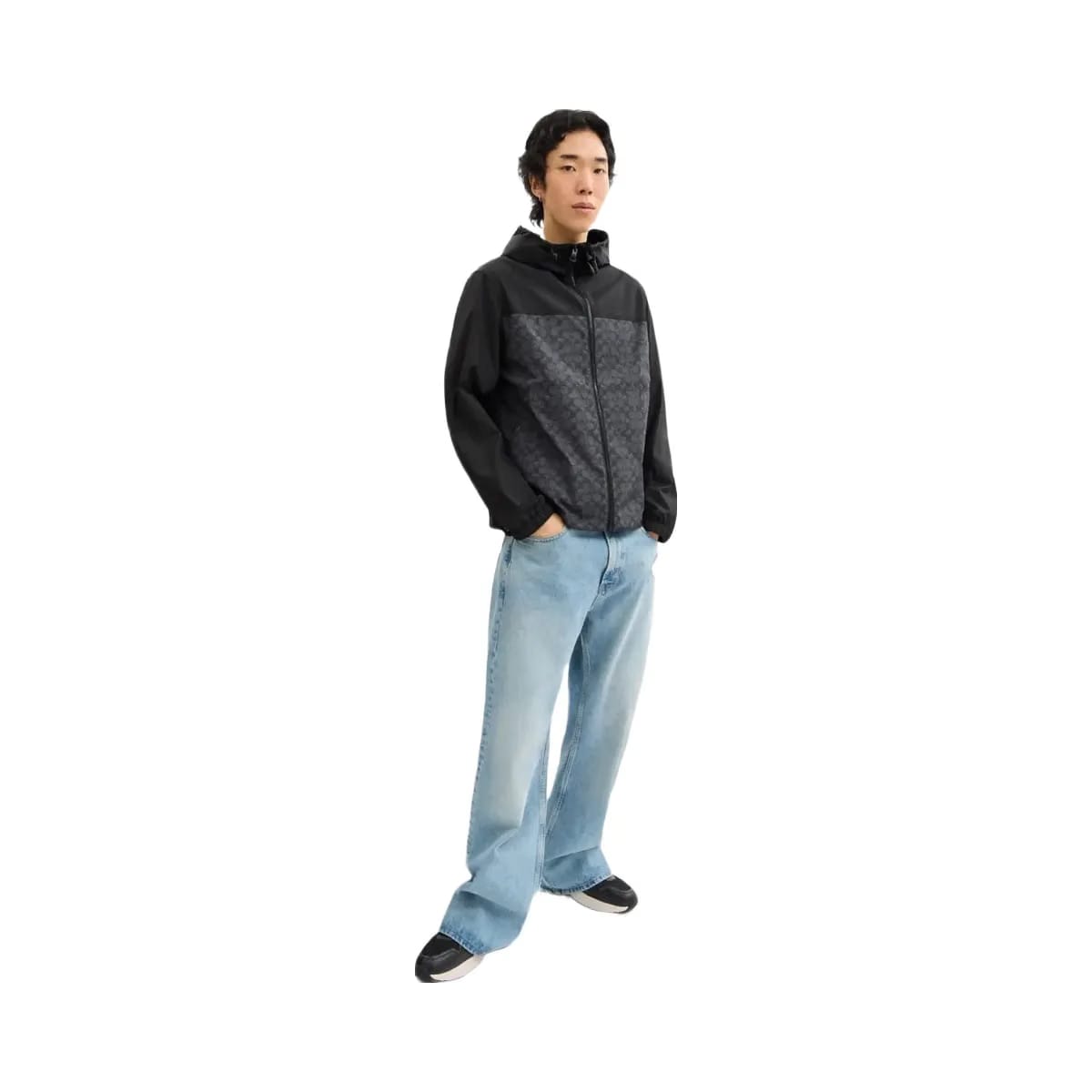 Coach Signature Full Zip Windbreaker In Recycled Polyester Charcoal Signature