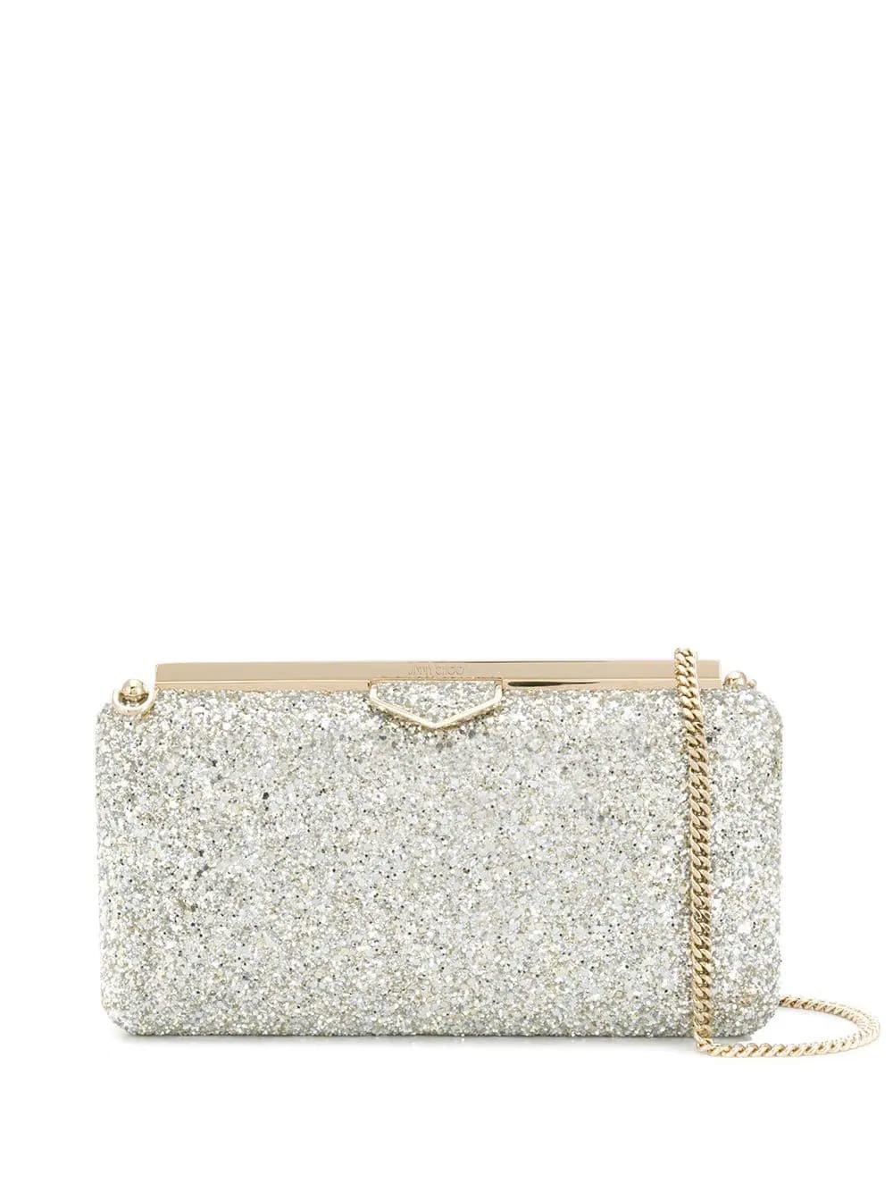 Ellipse sequin-embellished clutch
