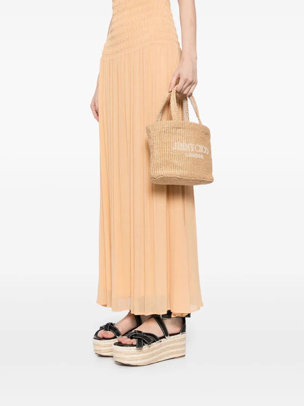 raffia embroidered mini tote bag