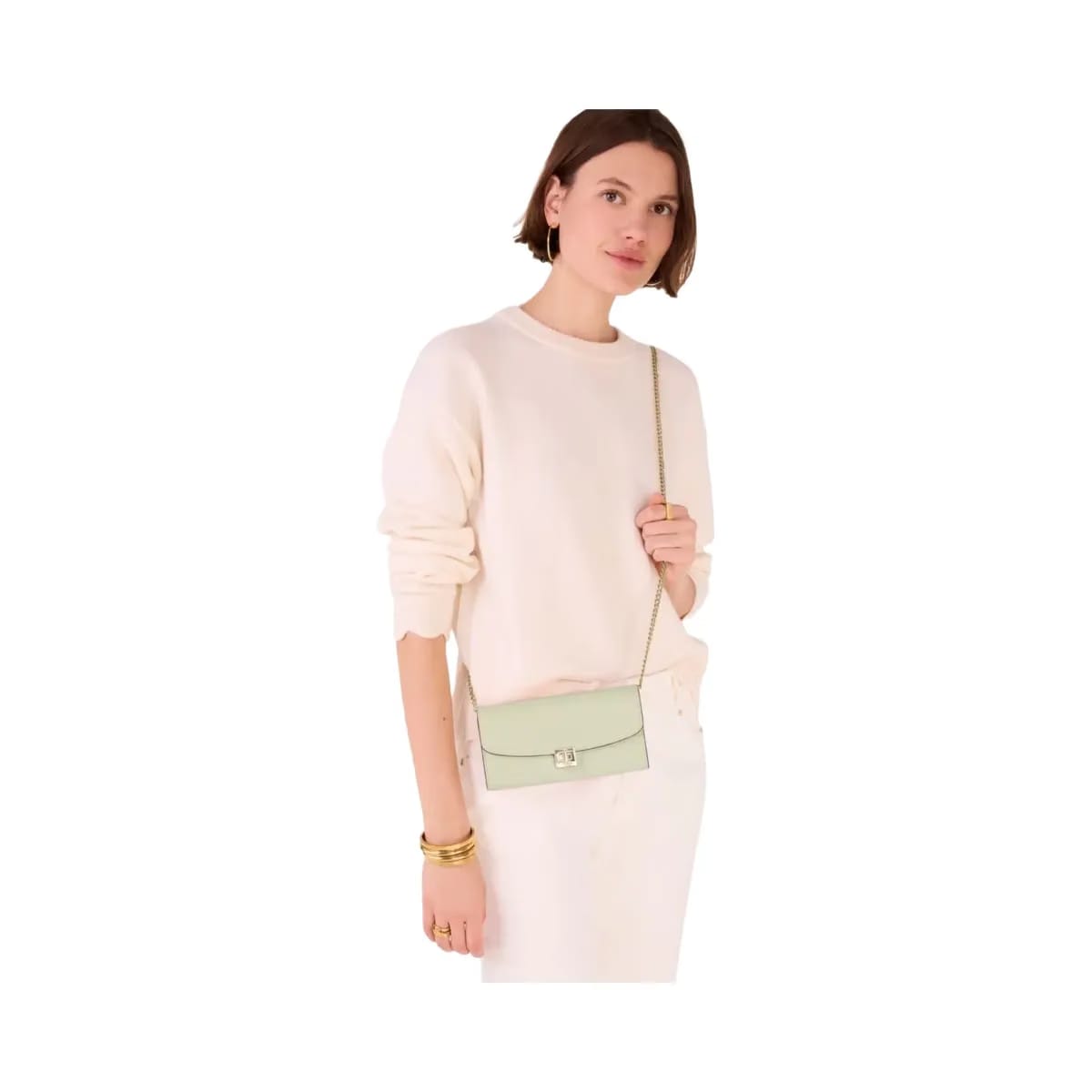 Kate Spade Phoebe Turnlock Wallet on chain Sage Bundle