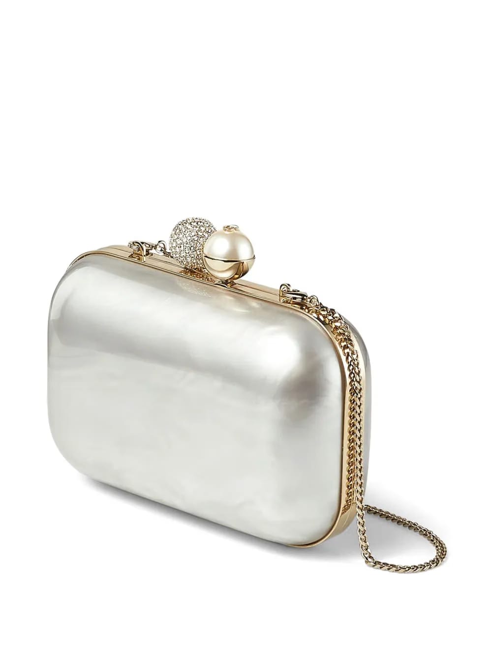 Cloud crystal-embellished metallic clutch bag