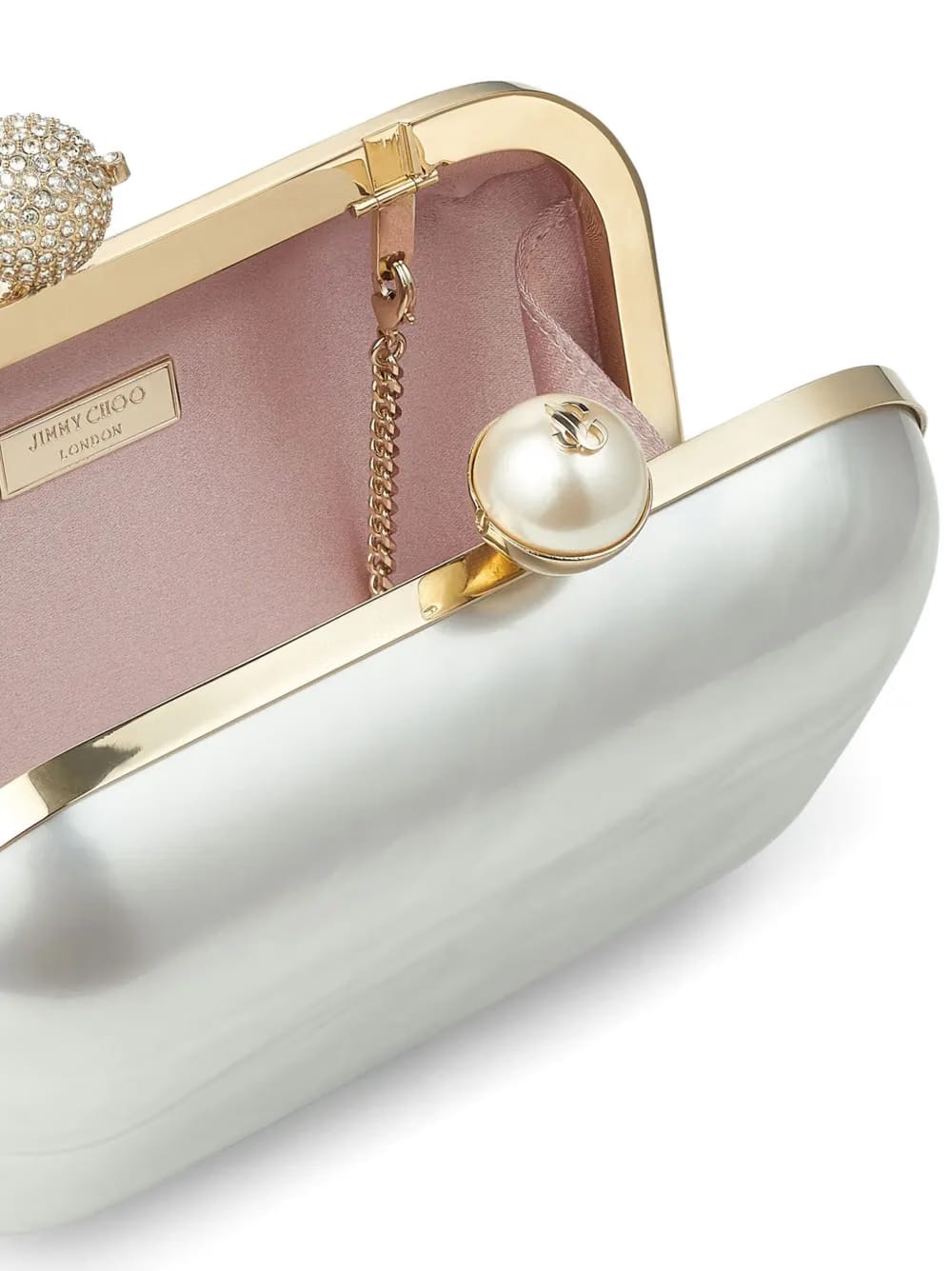 Cloud crystal-embellished metallic clutch bag