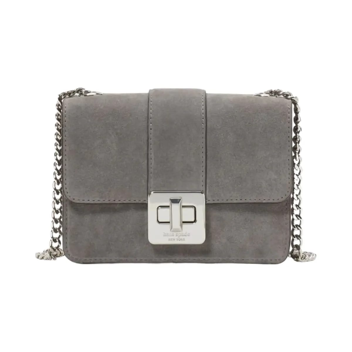 Kate Spade Phoebe Suede Turnlock Mini Flap Crossbody Hare Grey