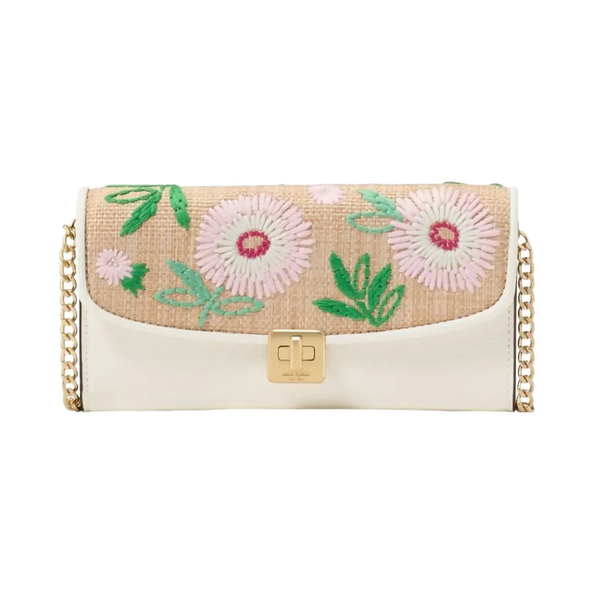 Kate Spade Phoebe Straw Turnlock Wallet on chain Natural Multi