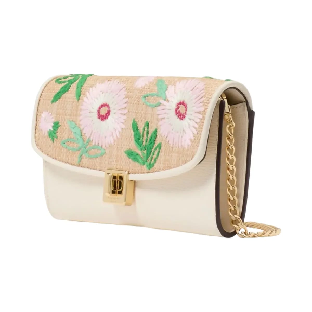 Kate Spade Phoebe Straw Turnlock Wallet on chain Natural Multi