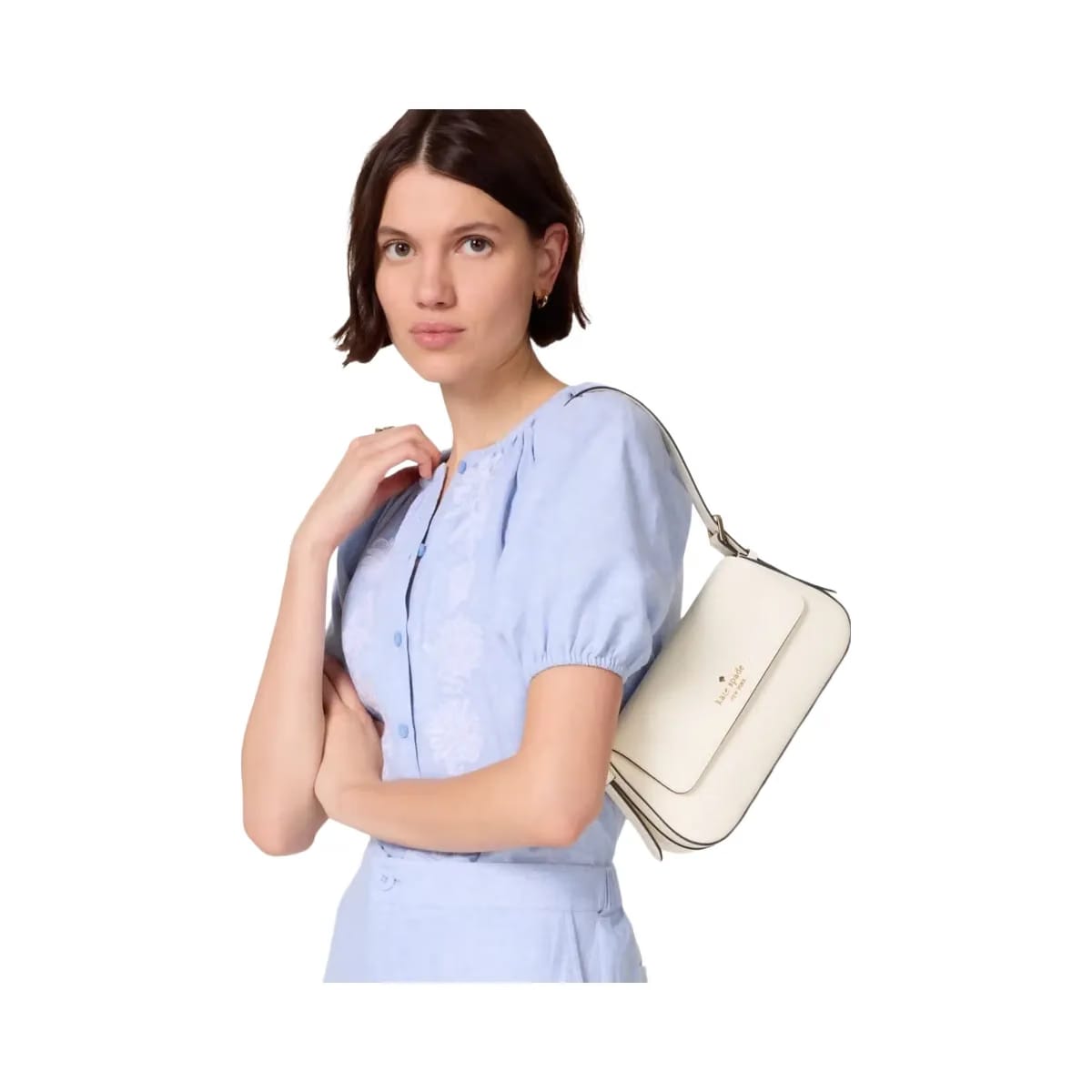 Kate Spade Madison Saffiano Leather Small Flap Shoulder Bag Meringue