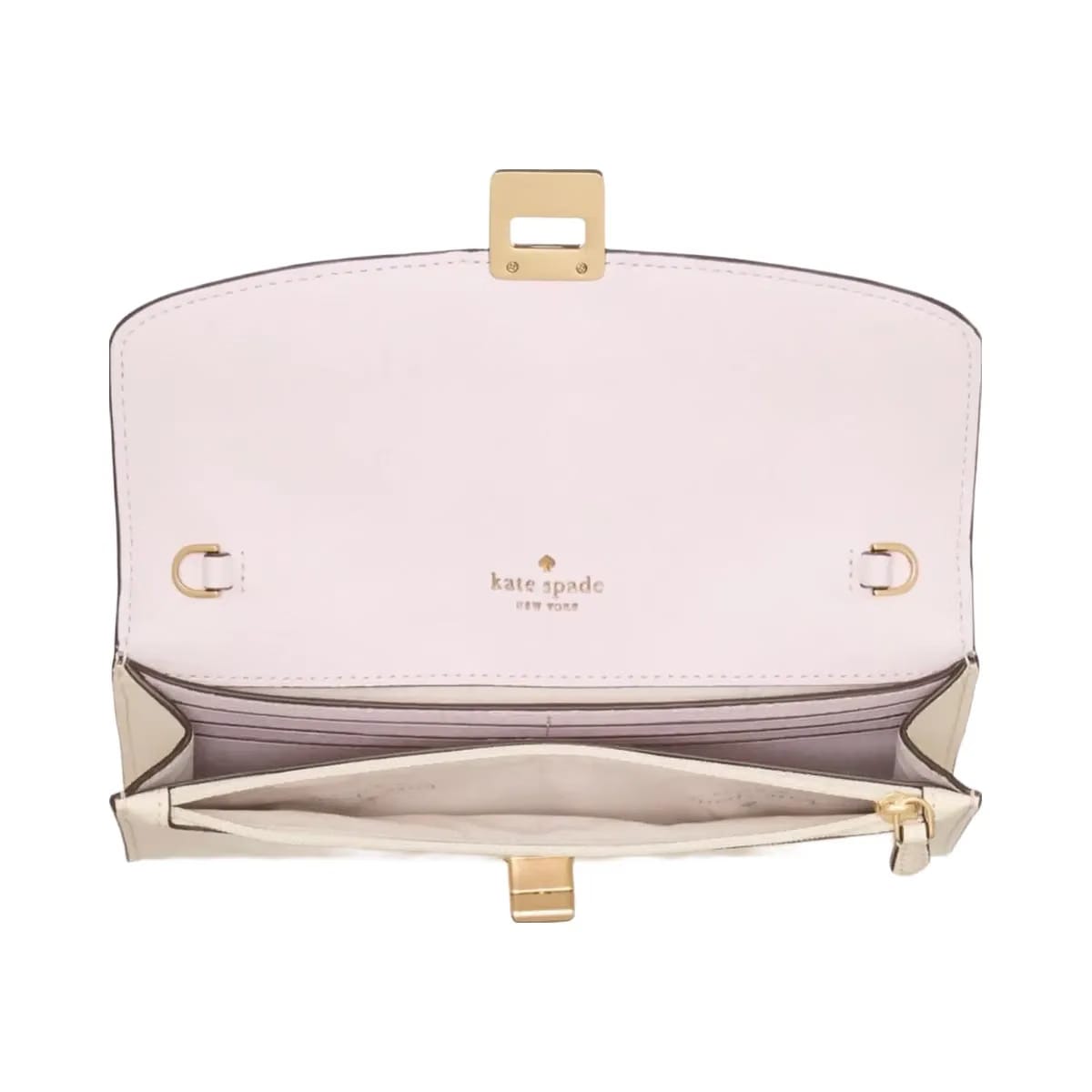 Kate Spade Phoebe Perforated Turnlock Wallet on chain Meringue