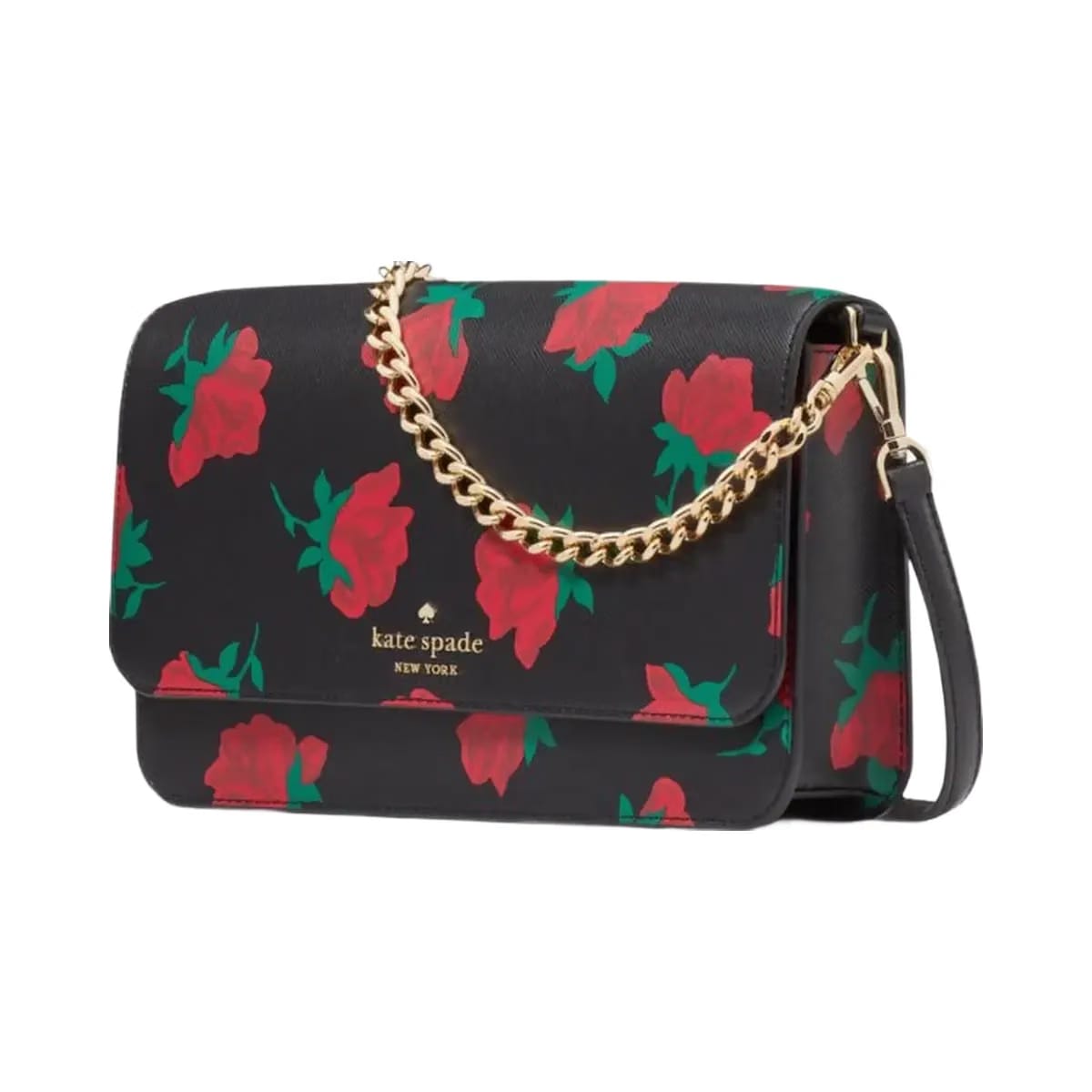 Kate Spade Madison Rose Toss Printed Flap Crossbody Black Multi