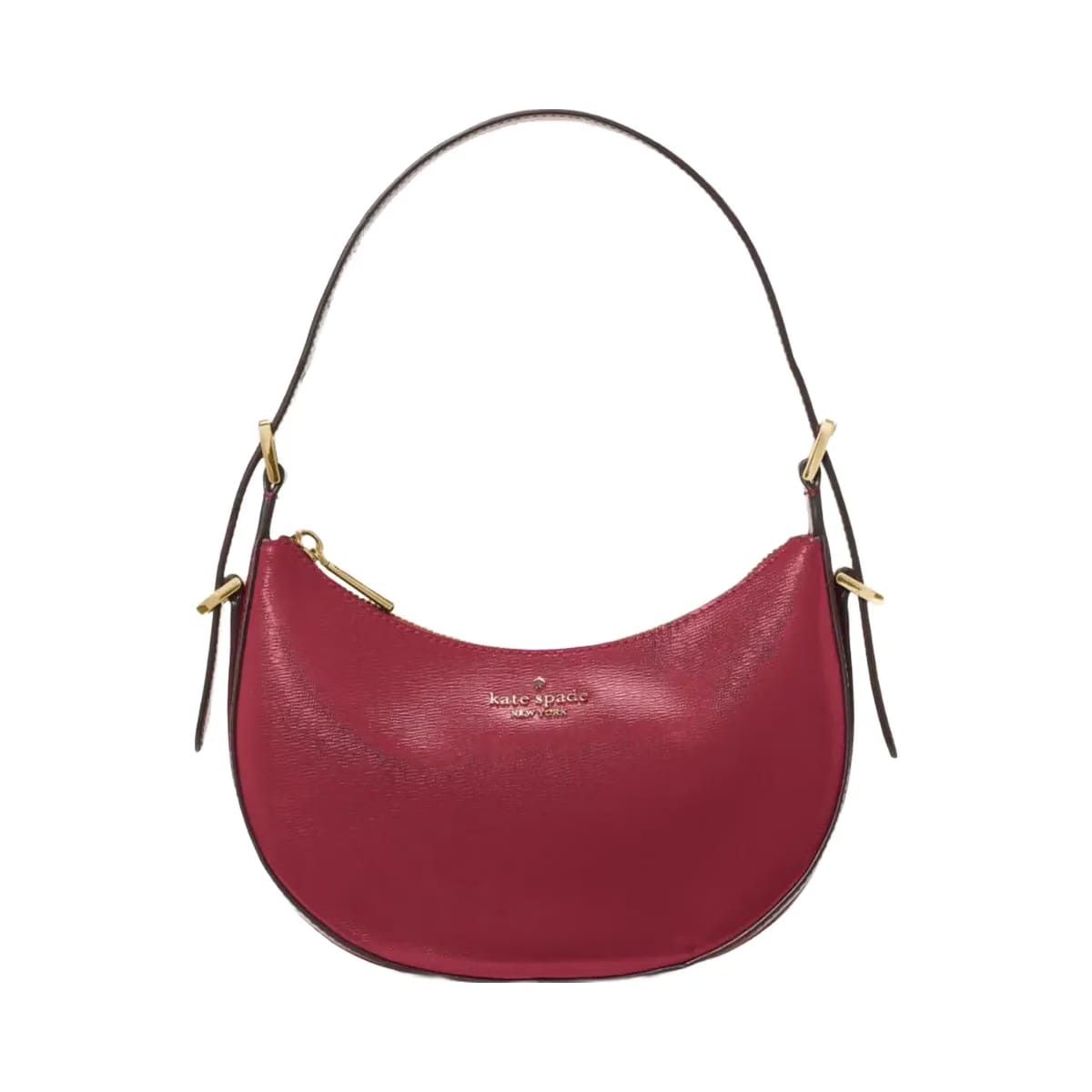Kate Spade Nova Textured Patent Leather Small Crescent Shoulder Bag Red Jam