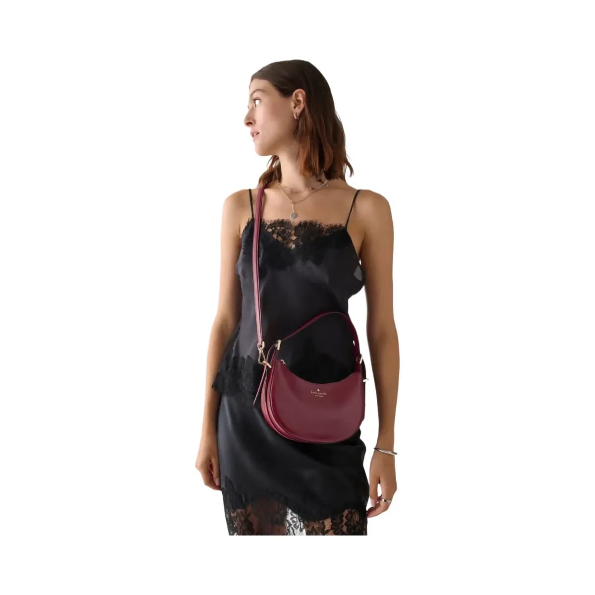 Kate Spade Nova Textured Patent Leather Small Crescent Shoulder Bag Red Jam