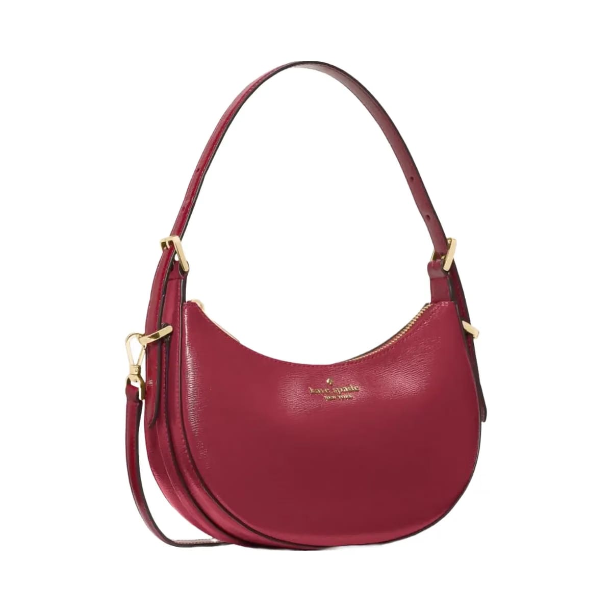Kate Spade Nova Textured Patent Leather Small Crescent Shoulder Bag Red Jam