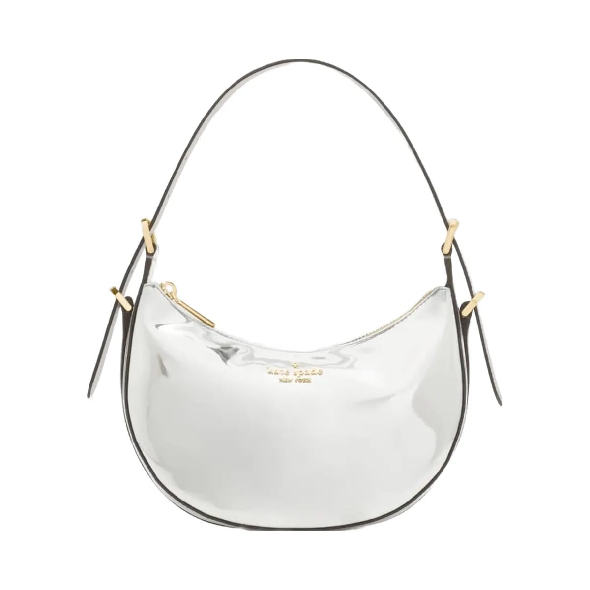 Kate Spade Nova Mirror Metallic Small Crescent Shoulder Bag Silver